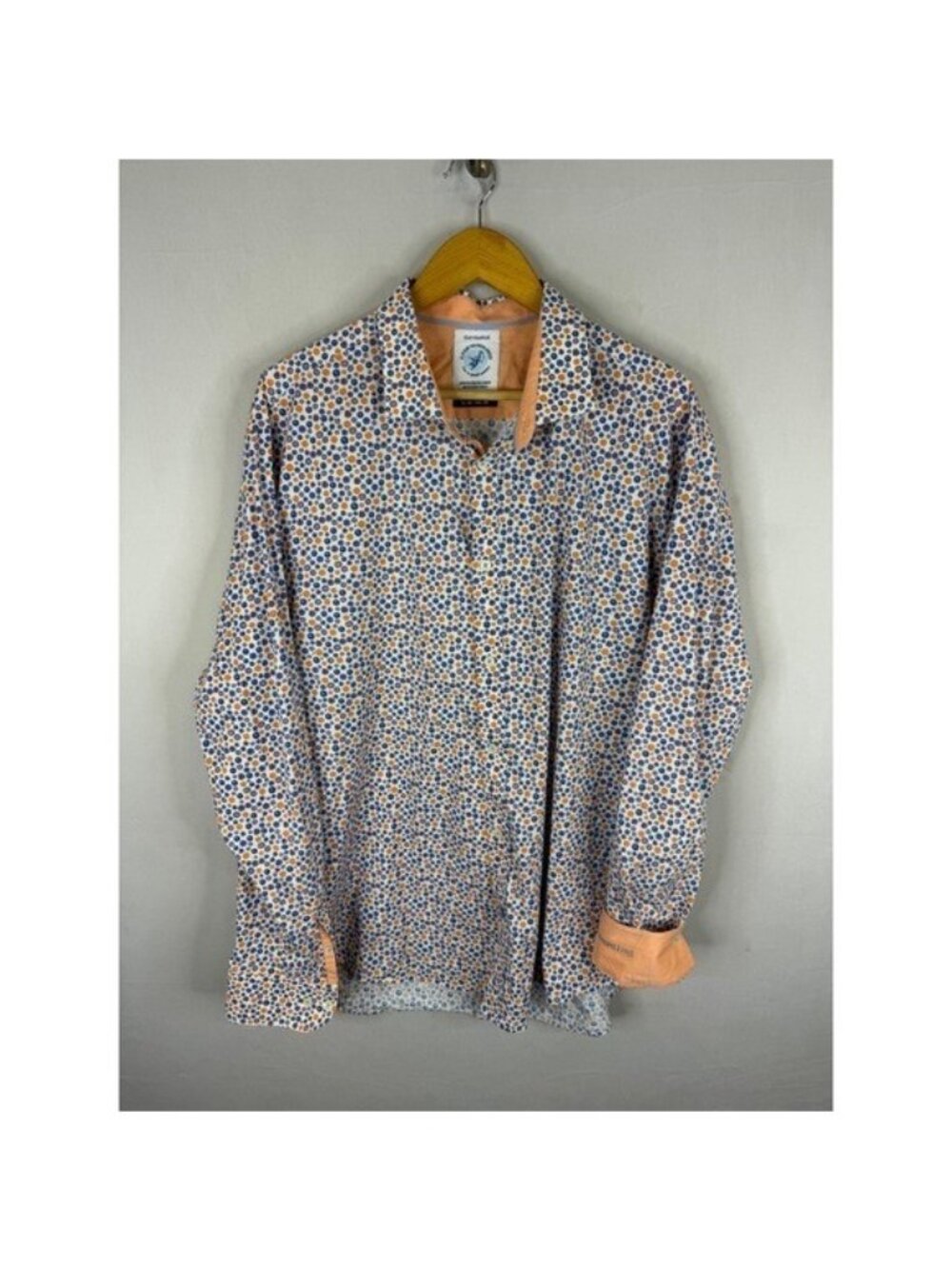 A Fish Named Fred Mens 2XL Blue Orange Dot Print Long Sleeve Button Down Shirt